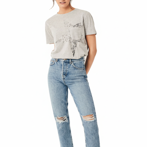 Camiseta Unisex de Algodón de Alta Calidad, Estilo Urbano, Transpirable, Ecológica, con Logotipo Personalizado, Corte Ajustado, Estampado para Mujer, Verano - Product Image 1
