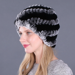 Gorro de Piel de Conejo Rex Auténtico para Mujer, Gorro de Punto de Piel Auténtica Estilo Ruso, Gorro de Invierno Cálido para Mujer, Gorros de Punto - Product Image 4