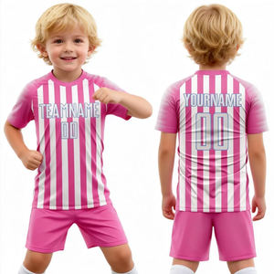 Abbigliamento Sportivo Personalizzato Unisex, Uniformi da <span class=keywords><strong>Calcio</strong></span>, <span class=keywords><strong>Maglia</strong></span> da <span class=keywords><strong>Calcio</strong></span> Rosa a Righe, Set Completo per Bambini - Product Image 2