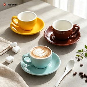 ชุดแก้วกาแฟเอสเพรสโซเซรามิก 75 มล. พร้อมจานรอง ลายโลโก้แบบกำหนดเอง ดีไซน์ทันสมัย สไตล์ยุโรปอเมริกัน แก้วกาแฟขนาดเล็กสำหรับร้านกาแฟ - Product Image 2
