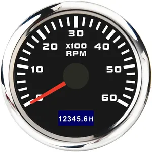 Hitam 85Mm 6K RPM 12V Rev Counter Gauge Mesin Denyut Laut Tachometer RPM Meter