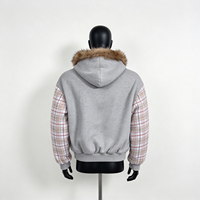 Sweat à capuche zippé pour homme, épais 400 g/m², à manches à carreaux, col en fausse fourrure, style patchwork vintage, streetwear, coupe oversize, personnalisable OEM
