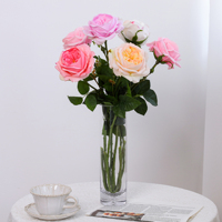 Rose artificielle Real Touch, tige de 67 cm, fausse rose Austin avec feuilles pour vase de maison, bouquet de mariage, décoration de table de fête, arrangement
