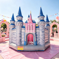 Château gonflable portable de qualité commerciale en PVC, résistant aux UV et ignifuge, couleur rose, pour location événementielle