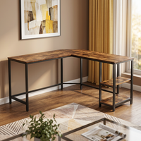 Bureau d'angle vintage en forme de L avec étagères latérales pour le travail ou la chambre à coucher