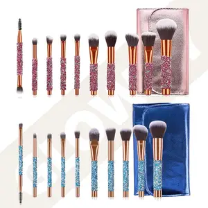 Gift Bling Crystal Face Cosmetics Brushes Rhinestone Handle Customized Foundation Makeup Brush Set With Glitter Bag