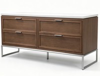 Commode de chambre à coucher moderne en contreplaqué avec 4 tiroirs et pieds en métal pour appartement
