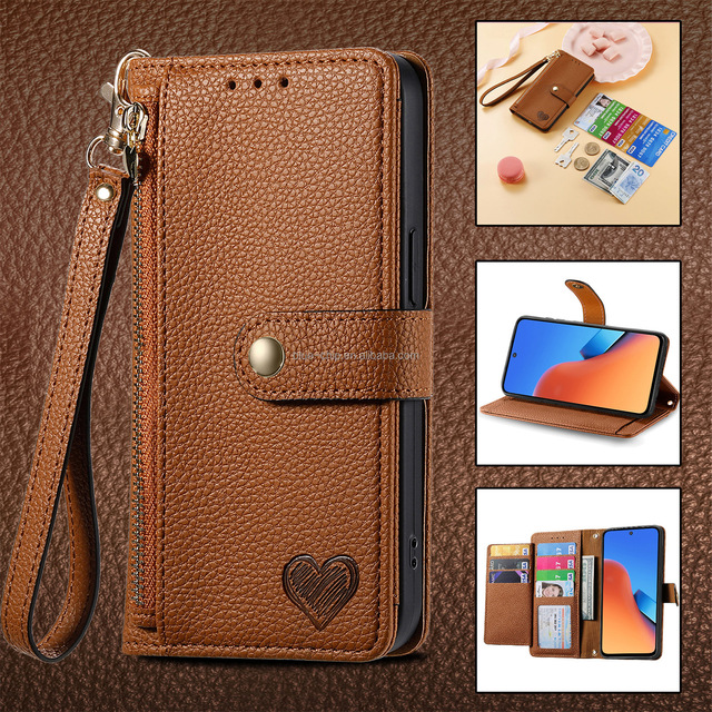 China Wholesale Sublimation Mobile Cover Brown Anti Fall Cell Phone Case With Chain Strap and Wallet Leather for Vivo S18E