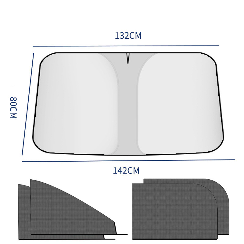 Custom Universal Titanium Silver Reflective Foldable Elastic Car Front Window Sunshade Car Umbrella