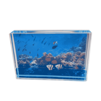 Cadre photo liquide rectangulaire en acrylique 10*15CM, bleu, avec figurines 3D de poisson, bateau et phare, flocons de neige flottants et paillettes, souvenir
