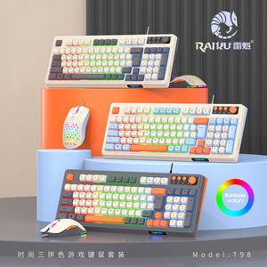 Leikui T98 Wired Membrane <b>Keyboard</b> With Rotary Knob Tri Color Illuminated Mechanical Feel For Office And Gaming - Product Image 2