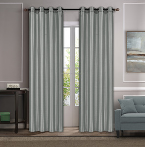 1 pièce de rideau de fenêtre élégant en fausse soie avec 8 œillets occultants et cantonnières couleur noire unie - Product Image 6