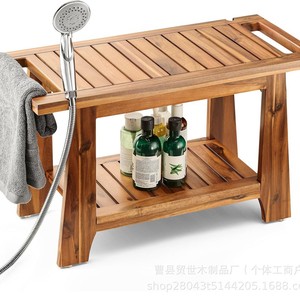 Tabouret de salle de bain en bois massif Trade World avec étagère de rangement pour serviettes et chaussures, siège de douche pour personnes âgées et femmes enceintes - Product Image 4