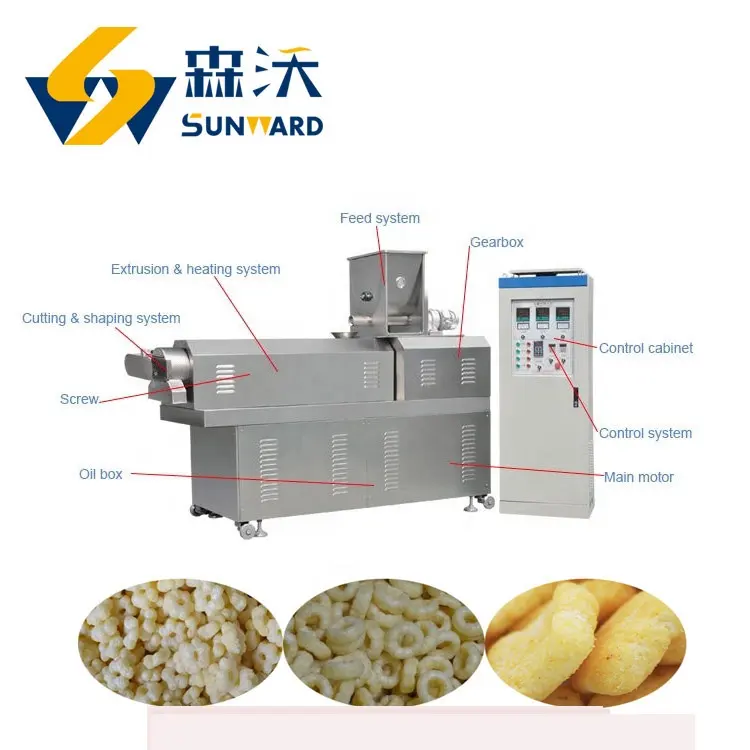 Tự động cập nhật mới Sunward Bán Chạy nhất 100 kg/giờ Ngô lọn tóc Snack Máy căng phồng Snack Vòng đùn lõi điền Snack máy