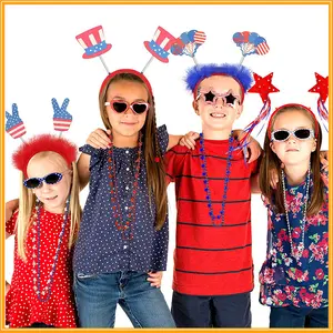 2024新独立日定制塑料和织物弹性美国国旗明星发带女童儿童派对头带