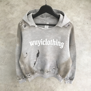 Sudadera con Capucha Extra Grande Estilo Grunge Y2K para Hombre, Lavado Intenso, Desgastada, 100% Algodón, Gris, Ropa Urbana de Invierno, Sudadera Unisex Vintage - Product Image 2
