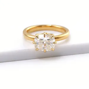 女性結婚指輪3カラットモアッサナイト婚約指輪優れたカッティングロングクッション18kゴールドリング