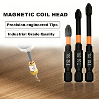 Lot de 6 embouts de tournevis magnétiques S2, embouts cruciformes allongés en acier, universels, avec anneau magnétique de positionnement 1/4 pour outils électriques