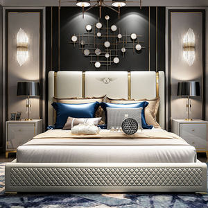 אמריקאי משפחה הטוב ביותר מודרני יוקרה עץ מלך-גודל כפול עור כפול מיטות עם תיבת למבוגרים - Product Image 1