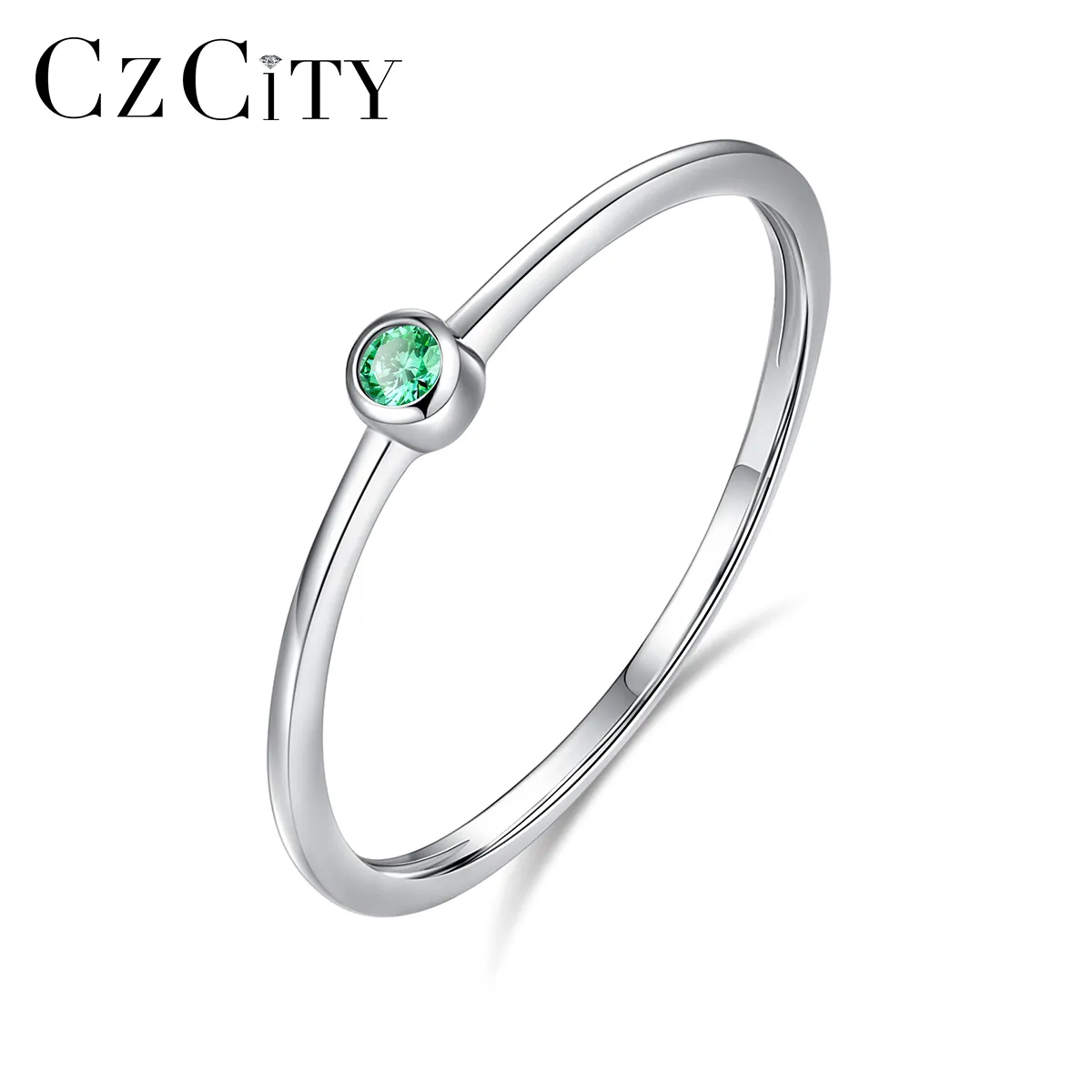 CZCITY Ruby Emerald Màu Hồng Nhỏ Vòng Gem Chèn Nhẫn Nữ Trang Sức 925 Sterling Silver Ring Với Đá Quý