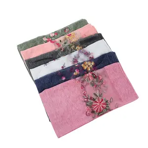 2024 Wholesale Cotton Embroidery Scarf Muslim Women Pashmina Head Wraps Hijabs Scarfs