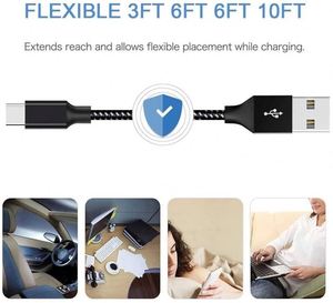 3FT 6FT 10FT 3 Pack Nylon Braided Data <b>Cable</b> for Samsung Huawei USB Charging Data <b>Cable</b> Type c High Speed Sync <b>Cable</b> - Product Image 4