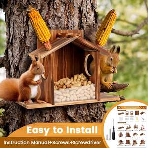 เครื่องป้อนกระรอกทำจากไม้สำหรับปิกนิกที่ใส่ข้าวโพดทรงซังข้าวโพดถาดถั่วลิสงใช้กลางแจ้งสำหรับกระรอกชิปมังค์ - Product Image 5