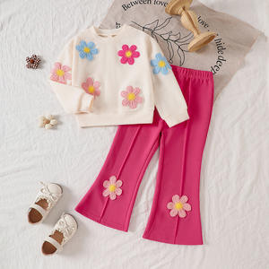 2025 nuova primavera autunno intero vendita a buon mercato abbigliamento per bambini 3d piccolo fiore maglia Top pantaloni a zampa vestiti vestiti per le ragazze - Product Image 6