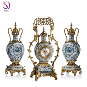 <span class=keywords><strong>Reloj</strong></span> de Mesa de Latón de Alta Calidad Estilo Europeo, Adorno de Porcelana Azul y Blanca Pintado a Mano, Decoración para el Hogar, Accesorios para el Hogar - Product Image 2