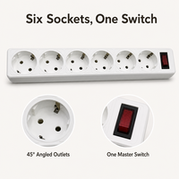 Kabel Ekstensi Multi-Soket Tembaga 6-Outlet 16A dengan Adaptor Perjalanan, Kompatibel dengan Power Strip SDK