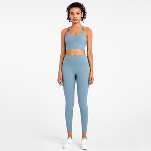 2025 reggiseno con spalline e Leggings a prova di Squat <span class=keywords><strong>abbigliamento</strong></span> da allenamento atletico pelle secca rapida donna 2 pezzi Set di <span class=keywords><strong>abbigliamento</strong></span> <span class=keywords><strong>sportivo</strong></span> - Product Image 6