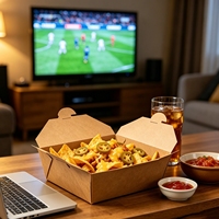Boîte alimentaire pliable en papier kraft, anti-fuite, avec couvercle à fermeture à pression, pour poulet frit, hamburgers, snacks, livraison à emporter