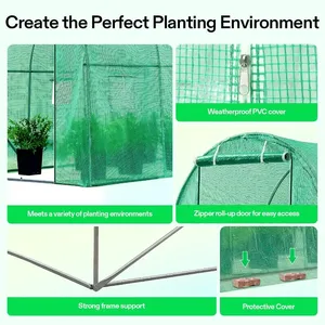 Serre portable, <span class=keywords><strong>tunnel</strong></span> de serre, jardin, serre pour plantes avec couverture en PE verte, porte à fermeture éclair enroulable - Product Image 4