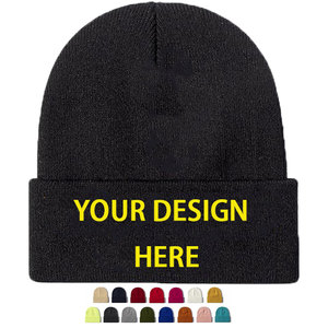 Berretto personalizzato lavorato a maglia con Logo di testo ricamato e immagine di stampa Design personalizzato cappello caldo invernale - Product Image 1
