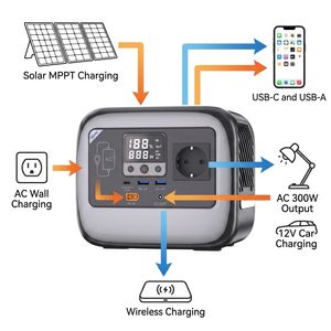 Station d'alimentation portable 300W, batterie 256Wh, générateur solaire à onde sinusoïdale pure MPPT pour le camping, les activités de plein air et les situations d'urgence - Product Image 2