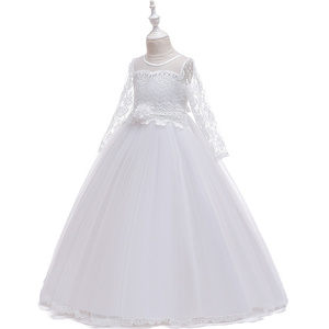 Vestido <span class=keywords><strong>de</strong></span> encaje blanco <span class=keywords><strong>para</strong></span> <span class=keywords><strong>niñas</strong></span>, ropa <span class=keywords><strong>de</strong></span> comunión, boda, flores, manga larga, novedad <span class=keywords><strong>de</strong></span> <span class=keywords><strong>2022</strong></span> - Product Image 3
