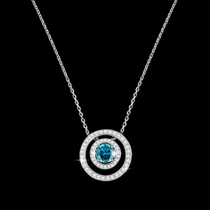 Pronto per la Spedizione <span class=keywords><strong>Collana</strong></span> con Pendente in Argento Sterling S925 Unisex con Doppio <span class=keywords><strong>Anello</strong></span> Incastonato con Moissanite Blu da 1 Carato per Uomini e Donne - Product Image 2