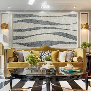 Diseño de pared Interior para sala de estar, mosaico de piedra Natural de mármol con diseño de cebra hecho a mano, acepta proyecto Oem, para Bar y Club