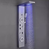 Ortonbaigsystème de tour contemporain en acier inoxydable robinet à 6 fonctions LED cascade de pluie pommeau de douche panneau de douche + portable