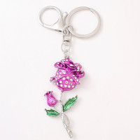 Luxe prachtige collectie schattige met diamanten ingelegde roos autosleutelhanger damestasaccessoire bloem metalen hanger cadeau-sieraden