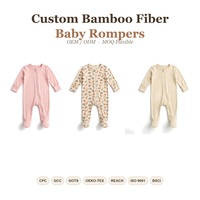 Combinaison de nuit zippée personnalisée en bambou et élasthanne, unie ou imprimée, pour nouveau-né, garçons et filles, 0-24 mois, barboteuse pour bébé, OEM ODM