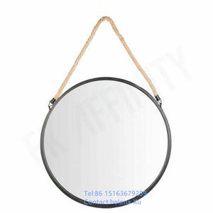 Set di 3 Specchi Rotondi in Vetro <span class=keywords><strong>con</strong></span> Cornice in Metallo Nero e <span class=keywords><strong>Corda</strong></span>, Stile Moderno - Product Image 4