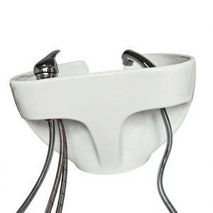 Bassin en céramique de qualité supérieure avec pulvérisateur manuel, robinet mélangeur, col de vidange inclinable, pour la maison, le spa, le salon de beauté et la barbierie - Product Image 3