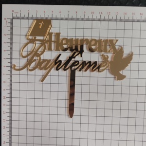 ท็อปเปอร์เค้กอะคริลิคสั่งทำพิเศษสุดหรู Heureux Bapteme สำหรับเด็กผู้หญิง & อุปกรณ์ตกแต่งเค้กสำหรับพิธีรับศีลมหาสนิทครั้งแรก - Product Image 4