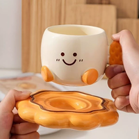 Tasse et soucoupe en céramique créatives en forme de biscuit de dessin animé, motif visage mignon, vaisselle pour le thé de l'après-midi