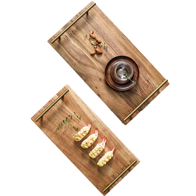 Rectangular Wooden Serving Tray with Handle for Food Presentation Unfinished Natural Finish Residential Use