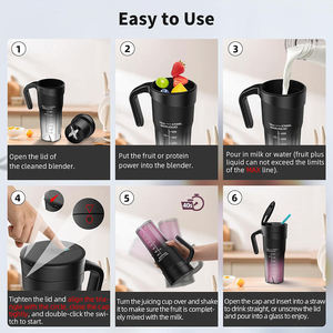 휴대용 블렌더 컵 병 USB 충전식 470ml 6중 칼날 과일 믹서 미니 핸드 쥬서 블렌더 스무디 빨대 포함 - Product Image 5