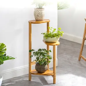 3 Layers Indoor Flower Display Rack Shelf Bamboo Flower Pot Holder Indoor Bamboo Pot Holder For Plants