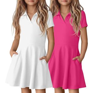 Robe Polo Uniforme Scolaire pour Filles, Coupe Évasée avec Poches, en Coton, Style Décontracté d'Été, Robe Skater - Product Image 1