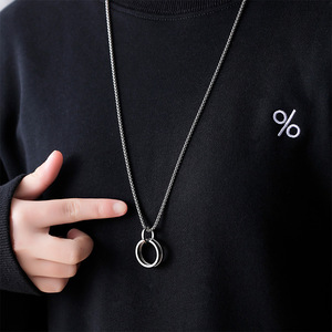 Çift halkalı paslanmaz çelik hip-hop kişiselleştirilmiş dairesel kolye kolye erkek kadın çiftin yılan zinciri kazak zinciri - Product Image 5